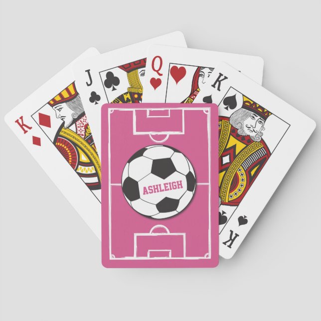 Personalisierter Fußballball und Felsrosa Spielkarten (Rückseite)