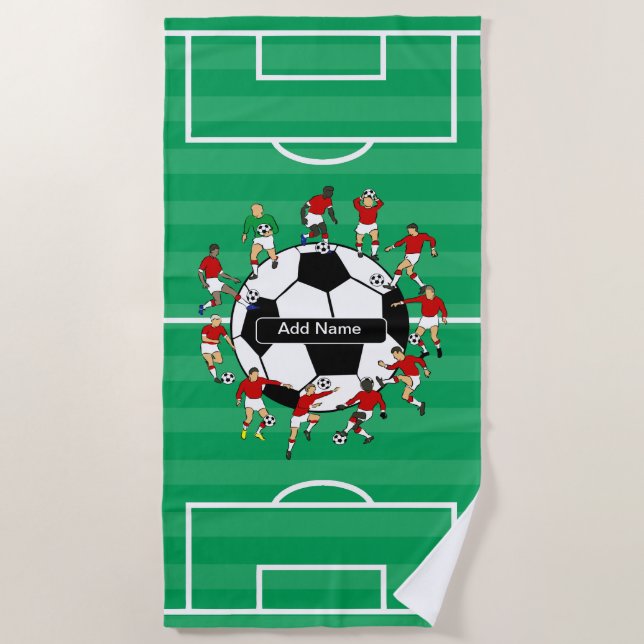 Personalisierter Fußballball und -spieler Strandtuch (Vorderseite)