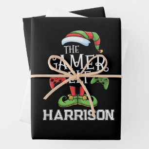 Personalisierter Gamer-Elf-Weihnachts-Videospiel- Geschenkpapier Set
