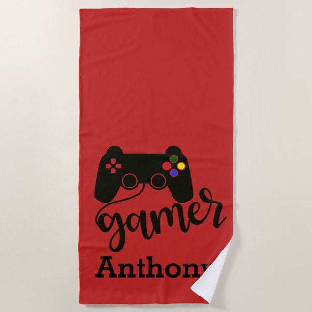 Personalisierter Gamer-Videospiel-Prüfer Strandtuch (Vorderseite)