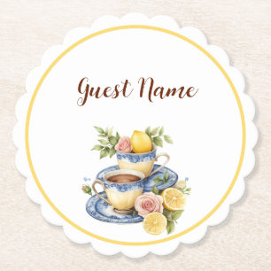 Personalisierter Gastname Zitronenteetasse-Teepart Untersetzer