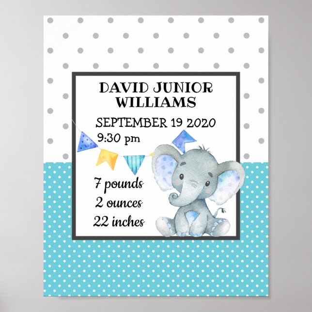 Personalisierter Geburtshaus Meilenstein Baby Boy Poster (Vorne)
