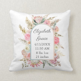 Personalisierter Geburtsstat Pink Floral Boho Baby Kissen