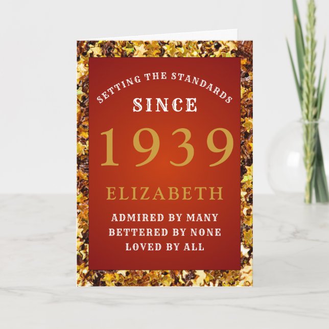 Personalisierter Geburtstag 1939 Name Red Gold Gli Karte (Vorderseite)