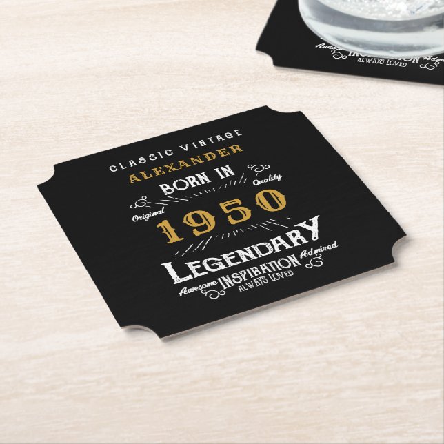 Personalisierter Geburtstag 1950 Legendary Black G Untersetzer (angewinkelt)