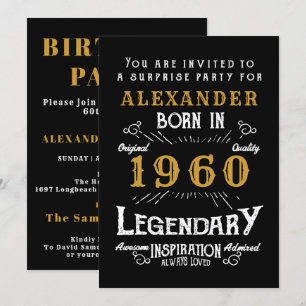 Personalisierter Geburtstag 1960 Black Gold Retro  Einladung