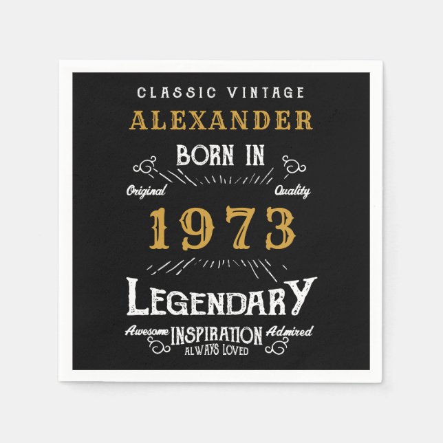 Personalisierter Geburtstag 1973 Name Legendär hin Serviette (Vorderseite)