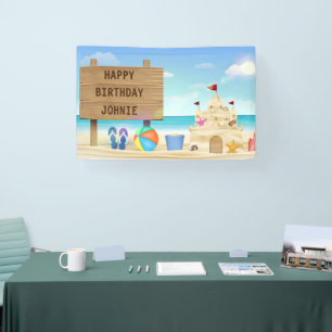 Personalisierter Geburtstag Junge Strand Sandburg Banner