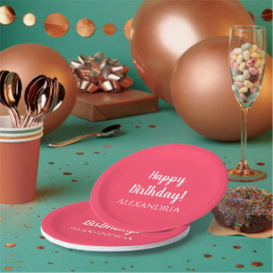 Personalisierter Geburtstag Rosa Rotes Party Pappteller