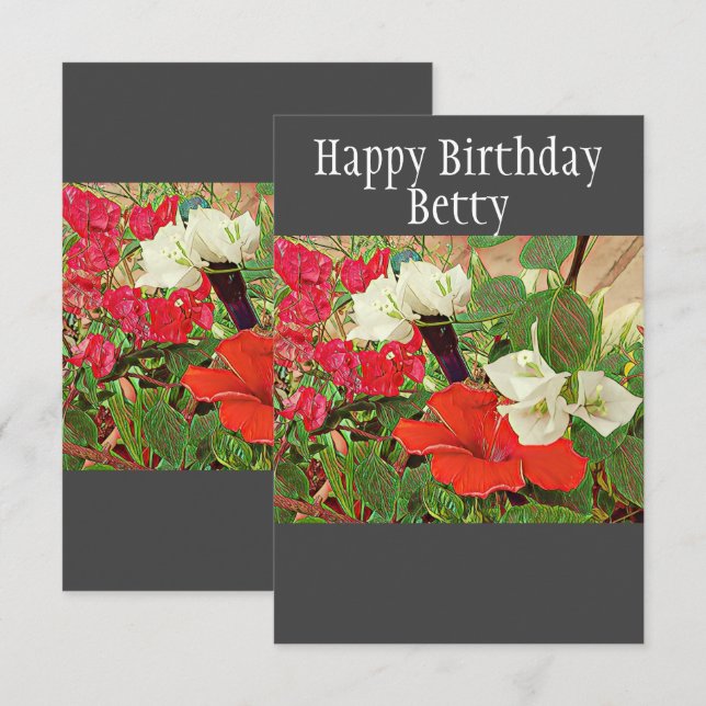 Personalisierter Geburtstag Roter Hibiskus Wasserf Karte (Vorne/Hinten)
