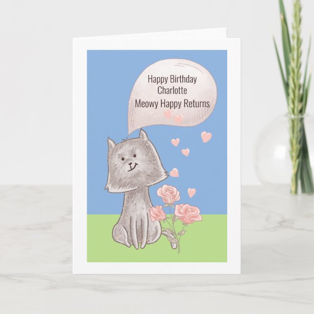 Personalisierter Geburtstag von der Katze Karte (Vorderseite)
