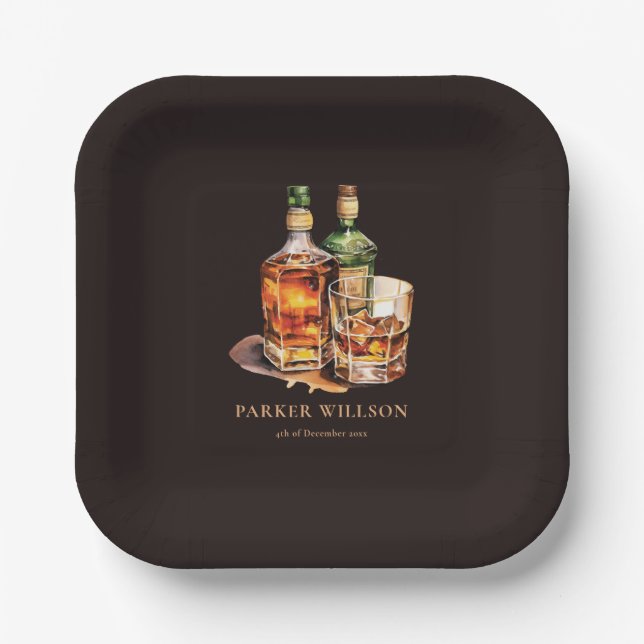 Personalisierter Geburtstag von Whisky Men Pappteller (Vorderseite)