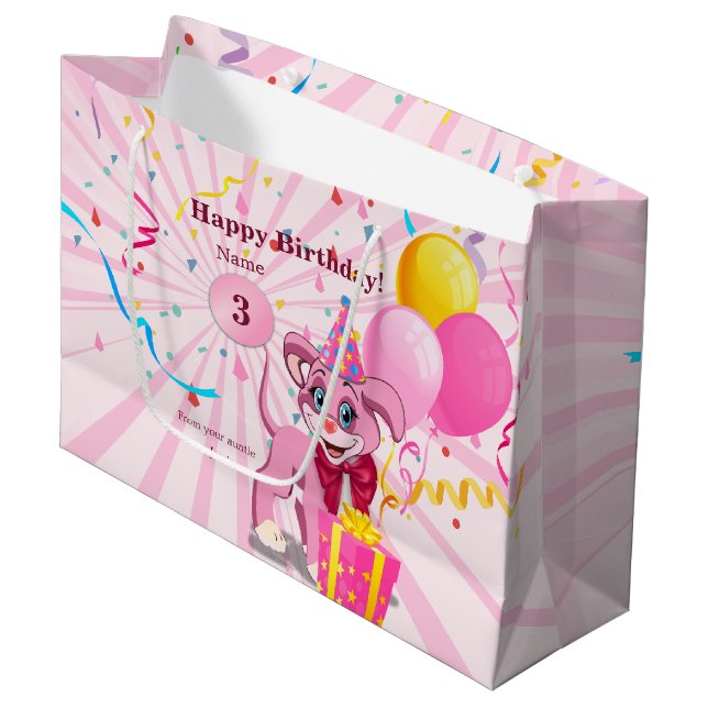 Personalisierter Geburtstag Welpe Cartoon Große Geschenktüte (Vorderseite Schrägansicht)