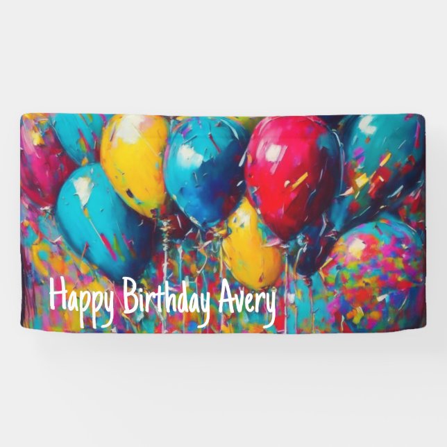 Personalisierter Geburtstagsbanner | Farbige Ballo Banner (Horizontal)