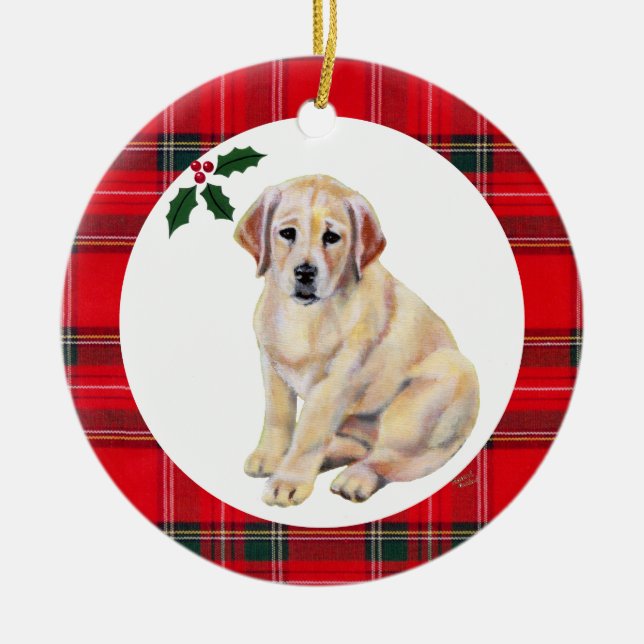 Personalisierter Gelbe Labrador Keramik Ornament (Vorne)
