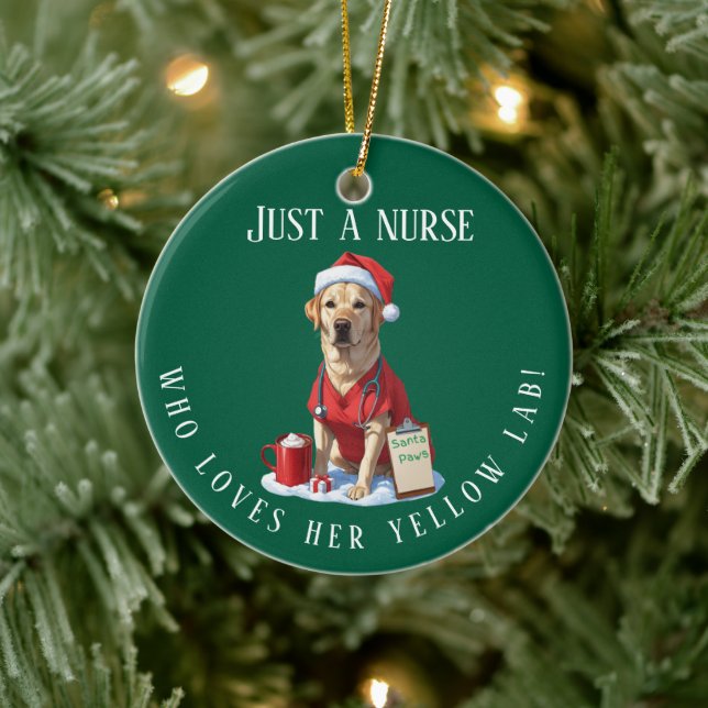 Personalisierter Gelbe Labrador Lover Nurse Weihna Keramik Ornament (Baum)
