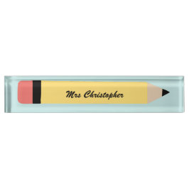 Personalisierter gelber Bleistift Lehrer Namensplakette