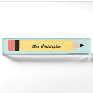 Personalisierter gelber Bleistift Lehrer Namensplakette