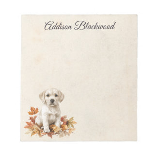 Personalisierter gelber Labrador-Welpe Herbstlaub Notizblock