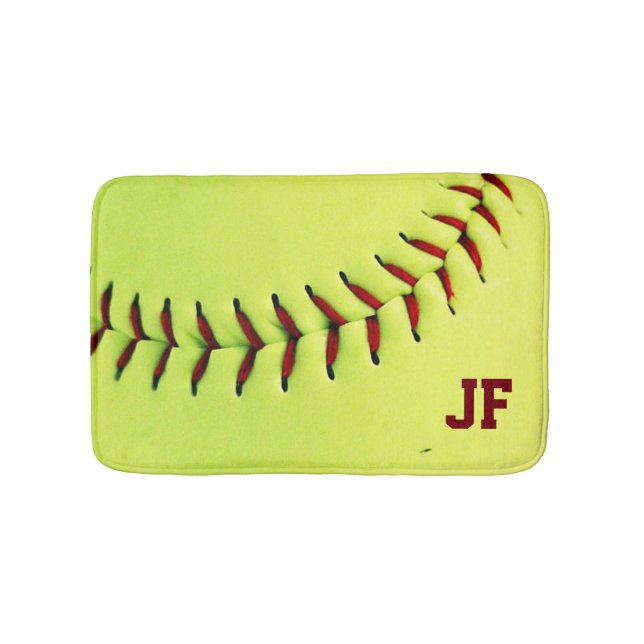 Personalisierter gelber Softbalball Badematte (Vorderseite)