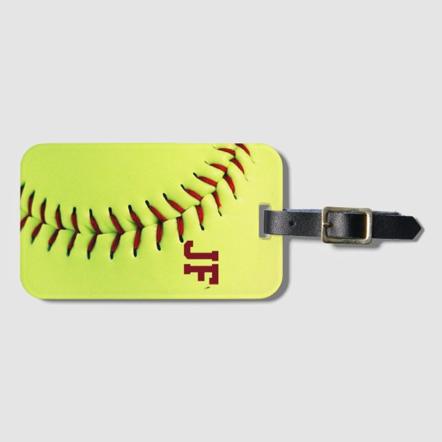 Personalisierter gelber Softbalball Gepäckanhänger (Vorderseite (Horizontal))