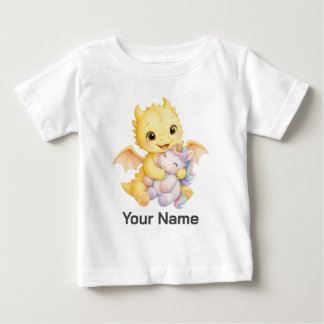 Personalisierter gelber Wasserfarbe-Drache-Einhorn Baby T-shirt