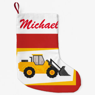 Personalisierter Gelbladertraktor auf Rot Kleiner Weihnachtsstrumpf