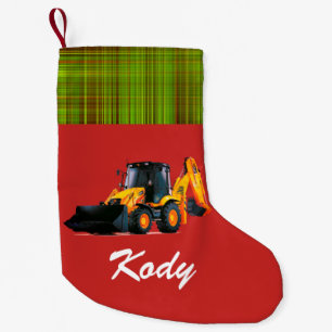 Personalisierter Gelbladertraktor auf Rot Kleiner Weihnachtsstrumpf