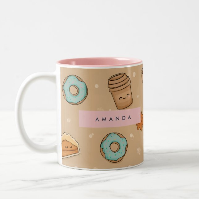 Personalisierter gemütlicher Herbst Kürbiskuchen D Zweifarbige Tasse (Links)