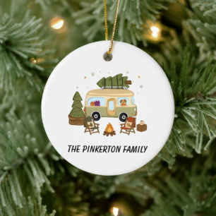 Personalisierter gemütlicher Weihnachts-Camper Keramik Ornament