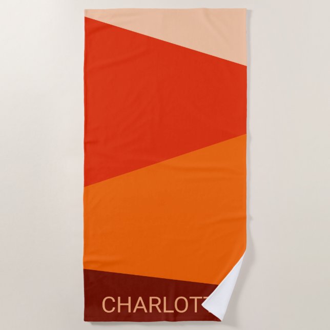 Personalisierter geometrischer roter orangefarbene strandtuch (Vorderseite)