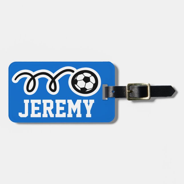 Personalisierter Gepäckanhänger mit Sportfußball (Vorderseite horizontal)