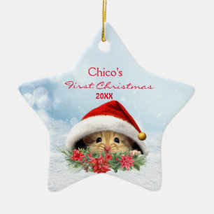 Personalisierter Gerbil Hamster in der Weihnachtsm Keramik Ornament