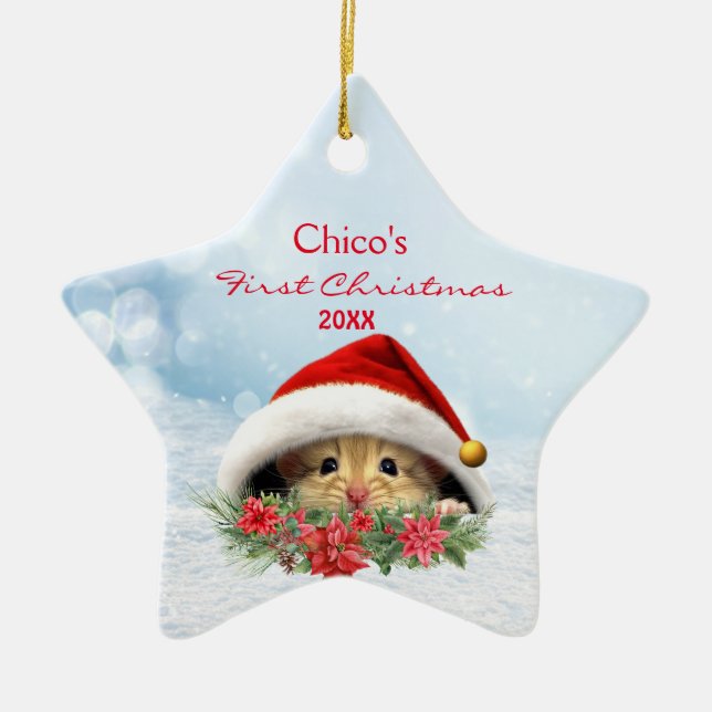 Personalisierter Gerbil Hamster in der Weihnachtsm Keramik Ornament (Vorne)