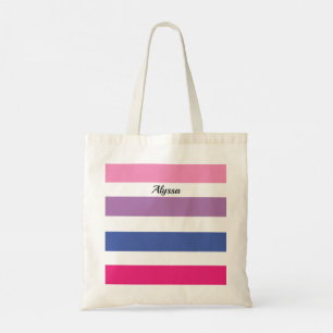 Personalisierter gestreifter rosa lila tragetasche