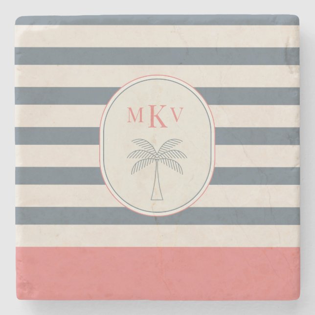 Personalisierter gestreifter Untersetzer mit Monog (Vorderseite)