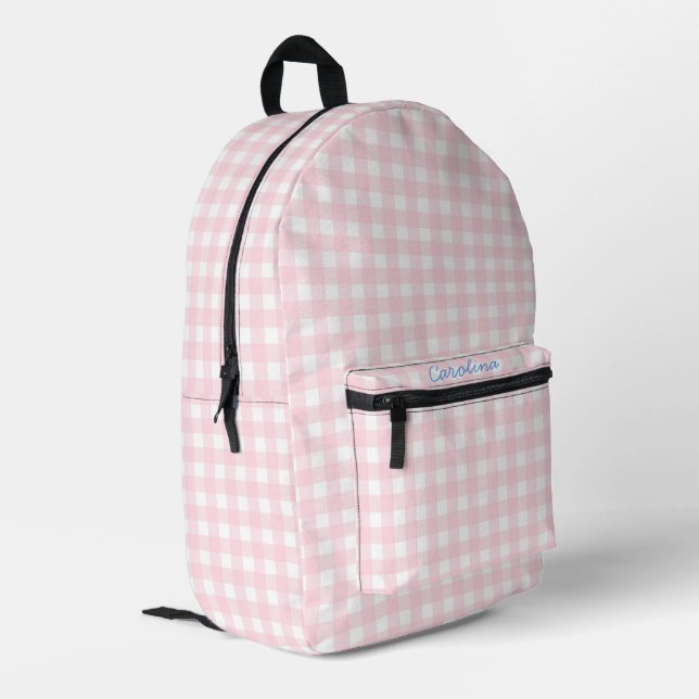 Personalisierter Gingham-Gingham Bedruckter Rucksack (Rückseitige Ecke links)