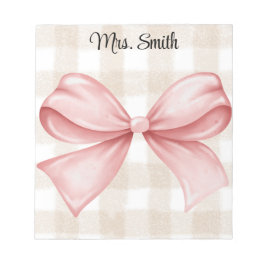 Personalisierter Gingham mit Coquette-Bogen Notizblock