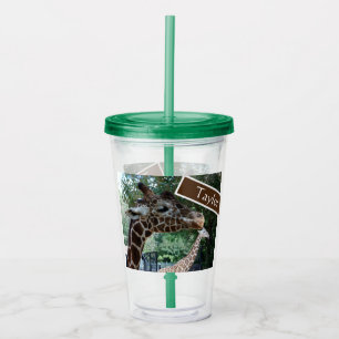 Personalisierter Giraffe-Cup mit Leder und Stroh Acryltrinkbecher