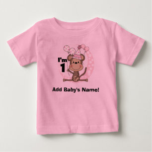 Personalisierter Girl-Affe in Party Hat 1. Geburts Baby T-shirt