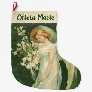 Personalisierter Girl-Engel mit Blume Großer Weihnachtsstrumpf