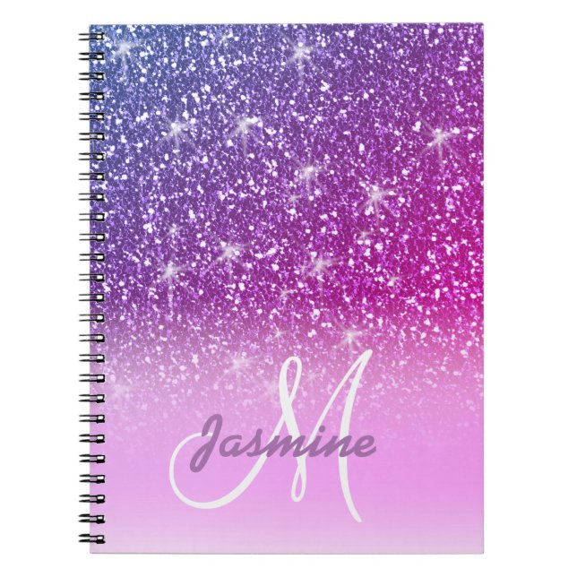 Personalisierter Girl Lila Glitzer Glitzern Name Notizblock (Vorderseite)