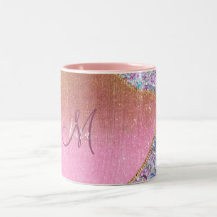 Personalisierter Girly Gold Glitzer Mit Monogramm  Zweifarbige Tasse