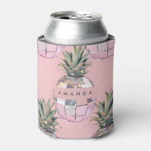 Personalisierter Glam Disco Ananas Rosa Metallisch Dosenkühler