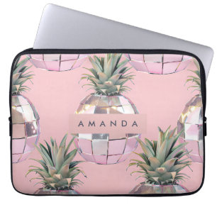 Personalisierter Glam Disco Ananas Rosa Metallisch Laptopschutzhülle