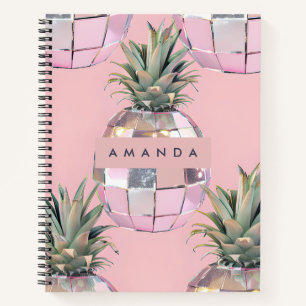 Personalisierter Glam Disco Ananas Rosa Metallisch Notizbuch