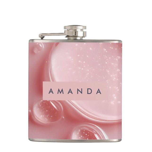 Personalisierter Glänzender Rosa Rouge Wassertropf Flachmann (Vorderseite)