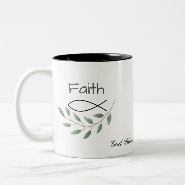 Personalisierter Glaubenshebel Gott segne euch Tas Zweifarbige Tasse (Links)