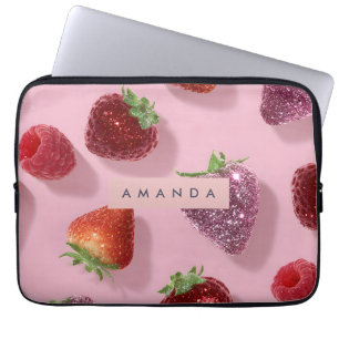 Personalisierter Glitter Erdbeere & Himbeere Laptopschutzhülle