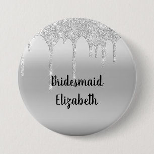 Personalisierter Glitter-Silber-Brautjungfer Button